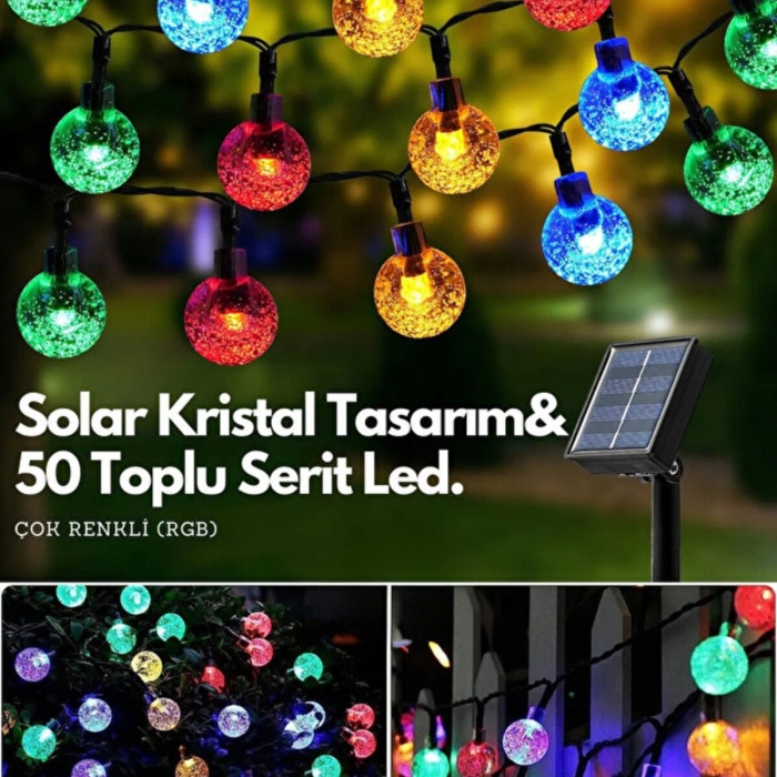 ® Yeni Ürün 10 Metre 50 Top Güneş Enerjili Solar Led Işık Dekoratif Rgb
